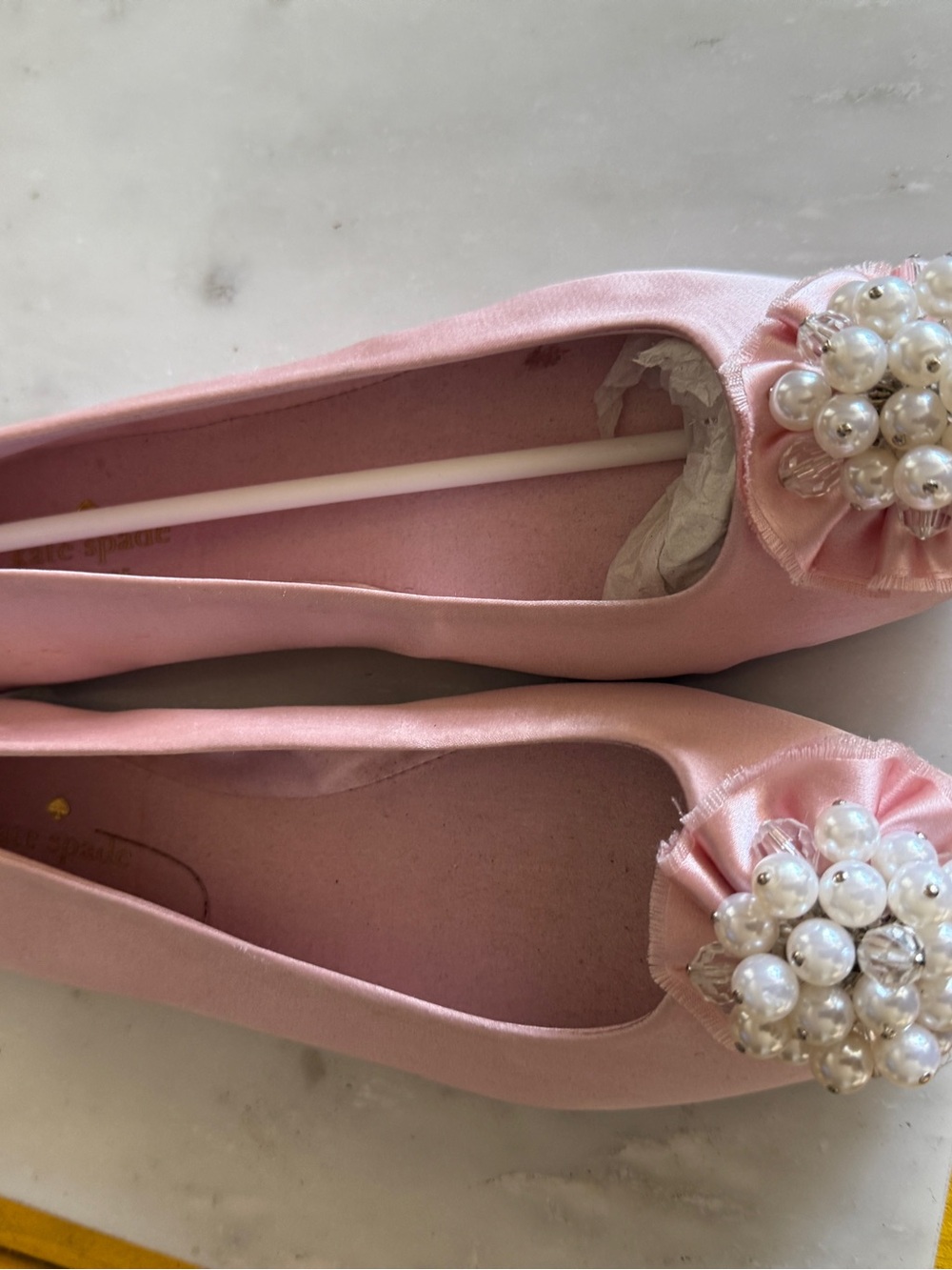 Kate Spade New York Pink Satin Pearl Embellished Ballet Flats | Size 8 - Picture 2 of 9